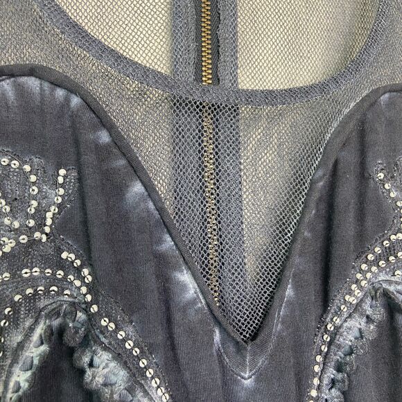 Free People New Times Ice Ice Baby Blue Gray Beaded Mesh Dress Sz S - Picture 4 of 9